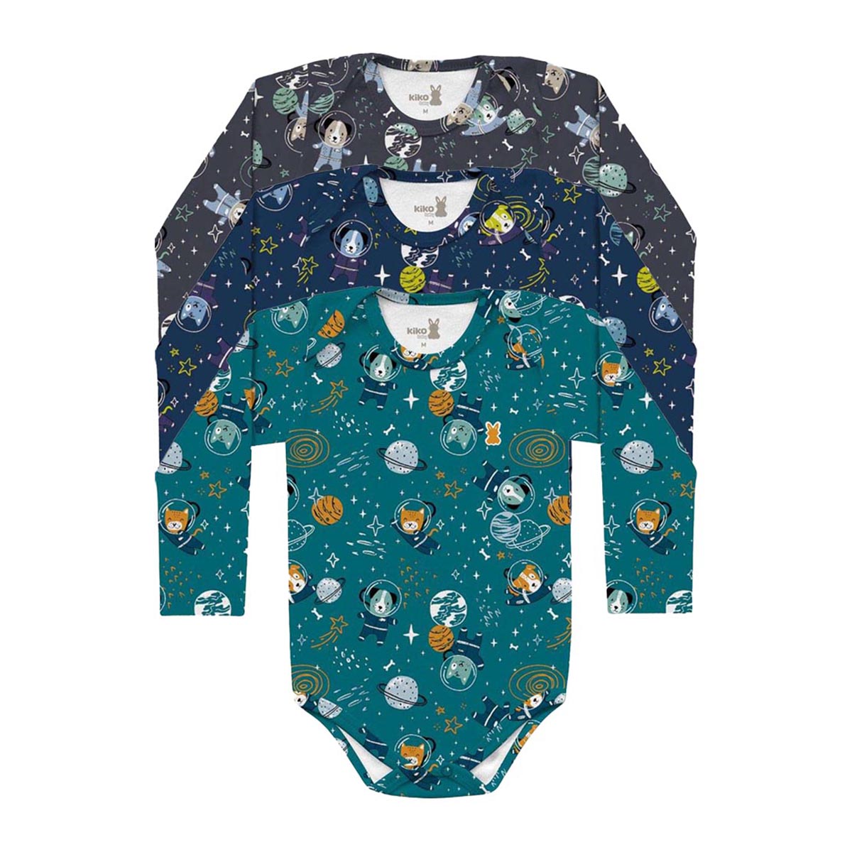 Body Manga Longa Bebê Menino Cão Espacial - Kiko Baby