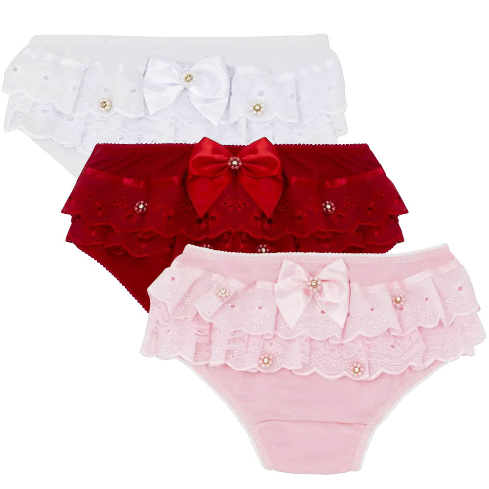 Calcinha Algodão c/ Lese e Laço Bebê - Everly