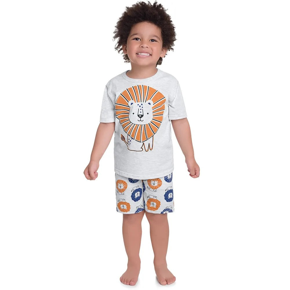 Pijama Infantil Menino Brilha no Escuro Cinza Leão - Kyly