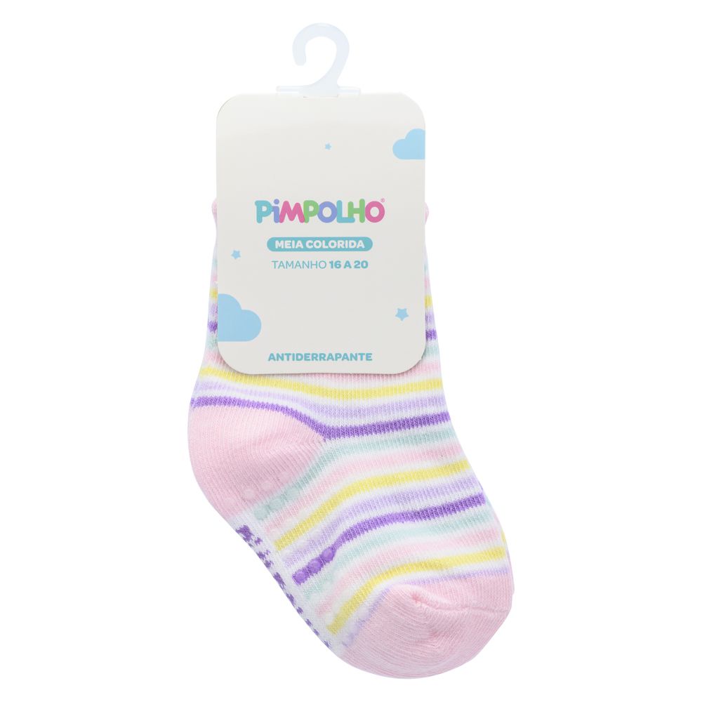 Meia Antiderrapante Bebê Menina 16-20 Rosa Listras - Pimpolho