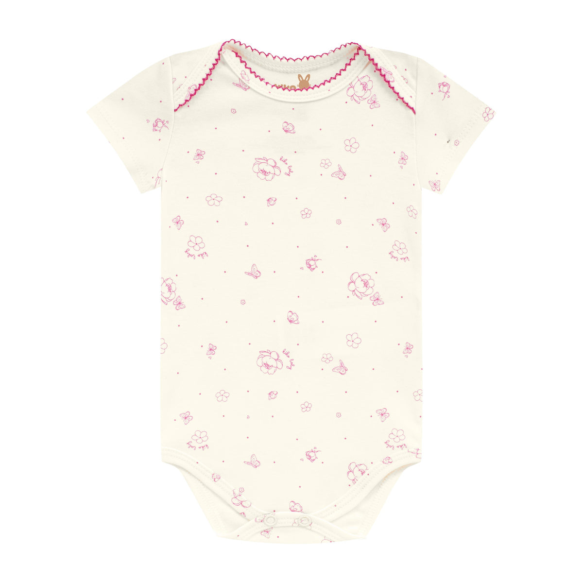 Body Manga Curta Bebê Menina Suedine Flores - Kiko Baby