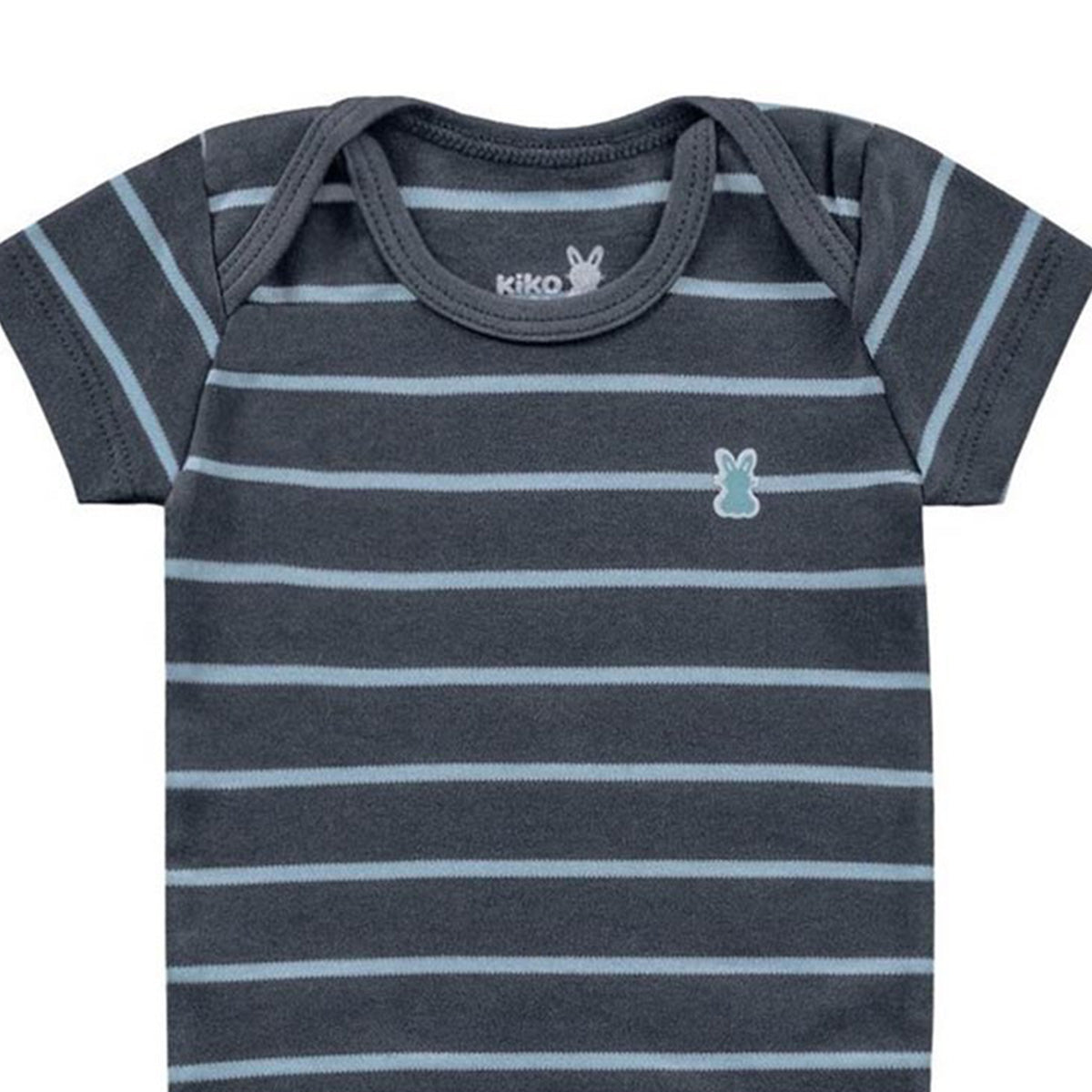 Body Manga Curta Bebê Menino Listrado Chumbo - Kiko Baby