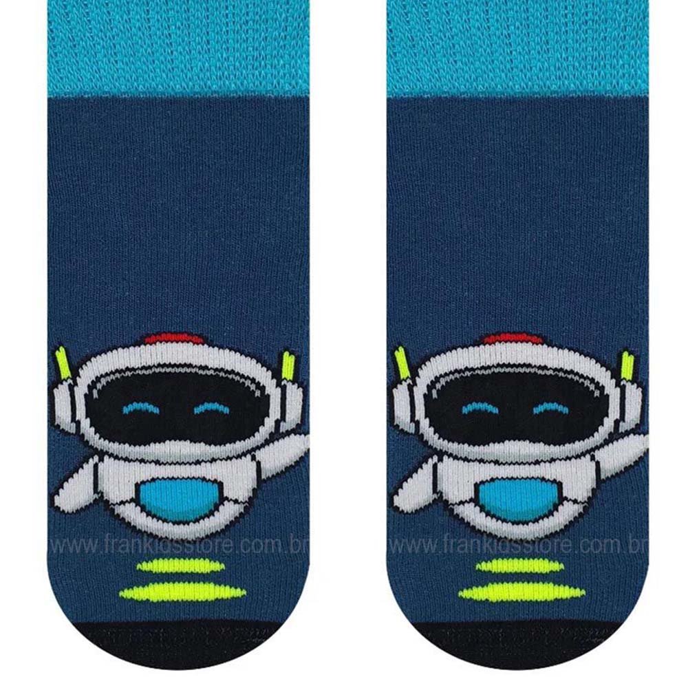 Meia Atoalhada Bebê Menino Marinho Robô - Selene