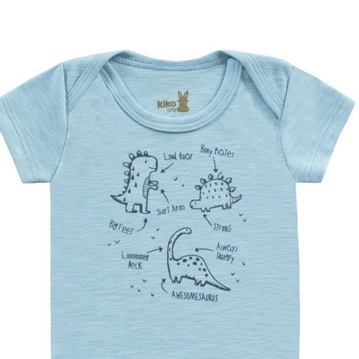 Body Manga Curta Bebê Menino Suedine Flamê Dinos - Kiko Baby