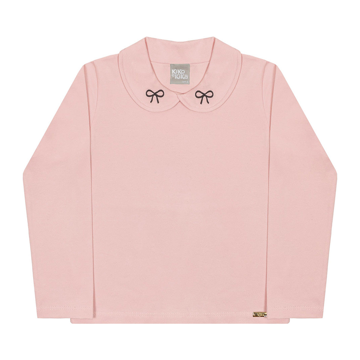 Blusa Infantil Manga Longa Cotton Gola Bordada - Kiko e Kika