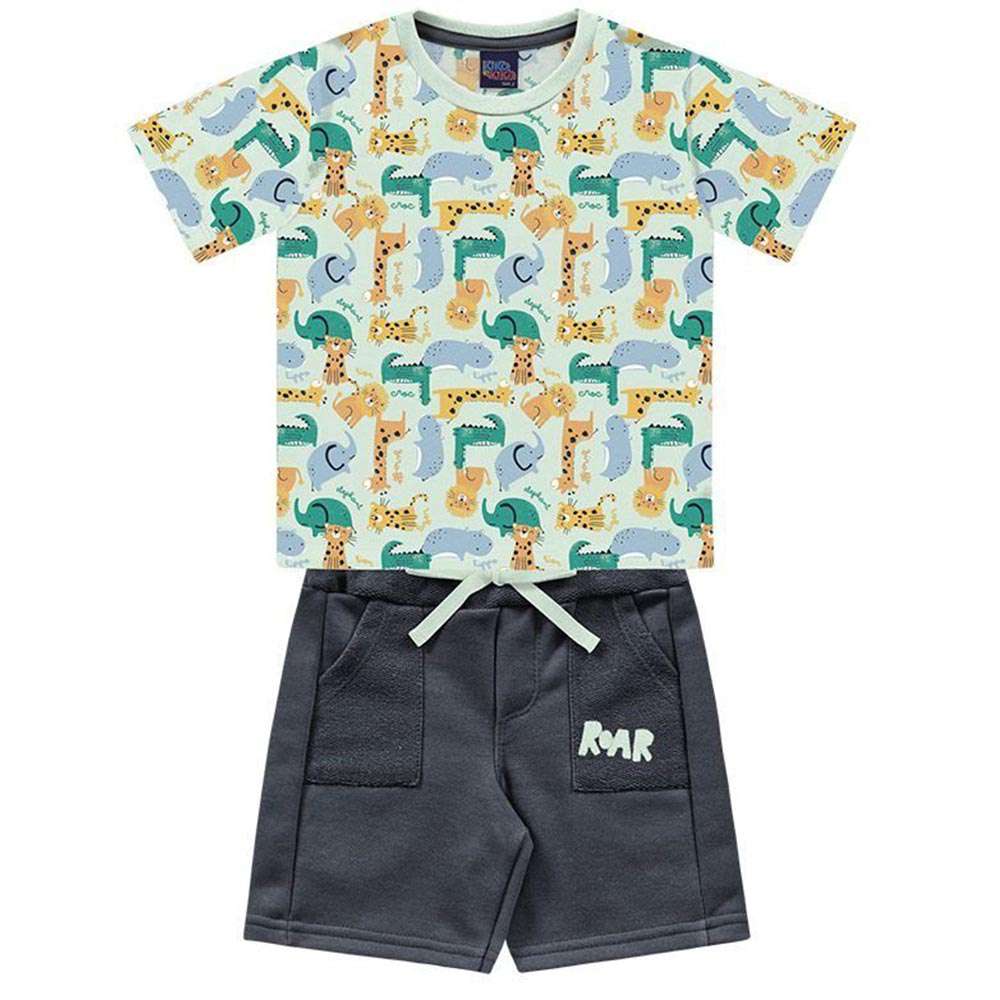 Conjunto Camiseta Meia Malha e Bermuda Moletom Safari - Kiko e kika