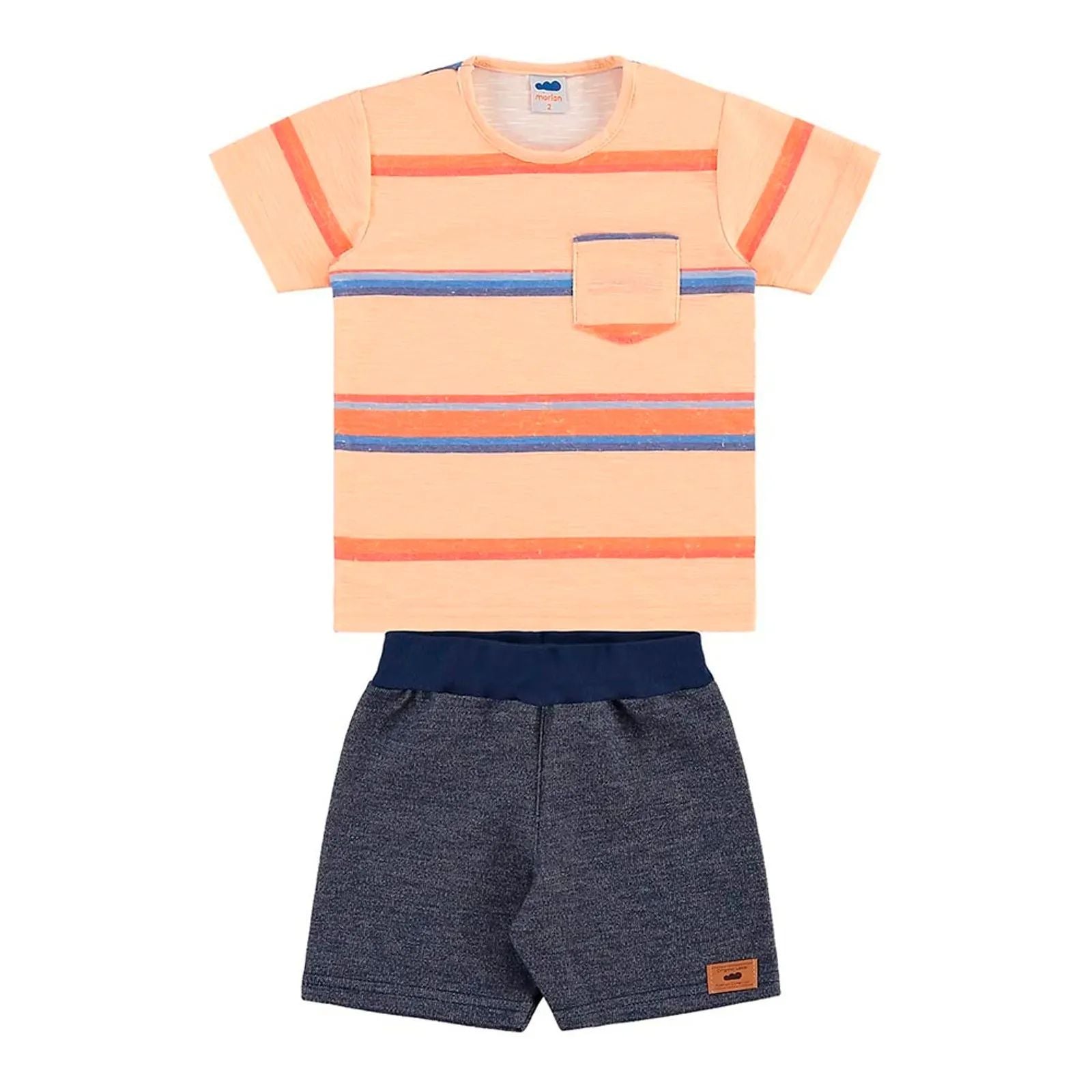 Conjunto Camiseta Listrada e Bermuda Moletinho - Marlan