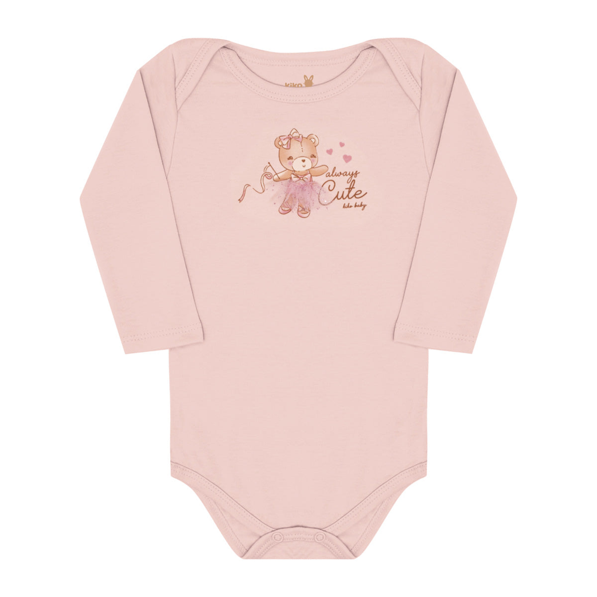 Body Manga Longa Bebê Menina Suedine Ursinha - Kiko Baby