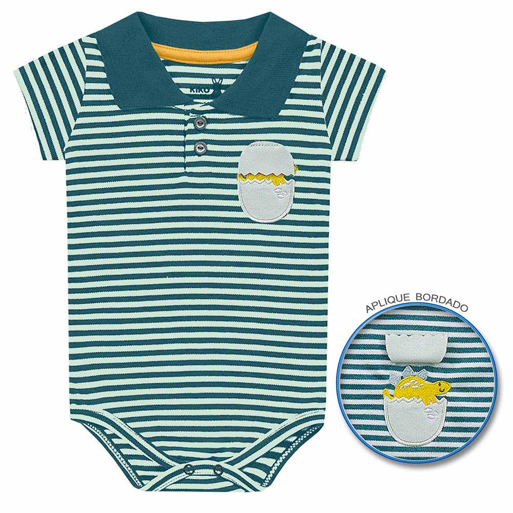 Body Polo em Suedine Com Aplique Bordado Dino - Kiko Baby