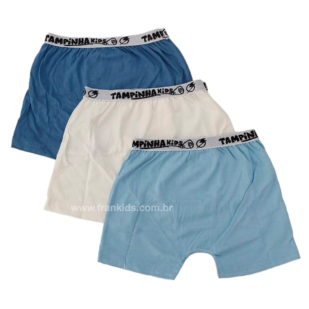 Kit C/3 Cuecas Boxer Infantil Lisas Sortidas - Tampinha
