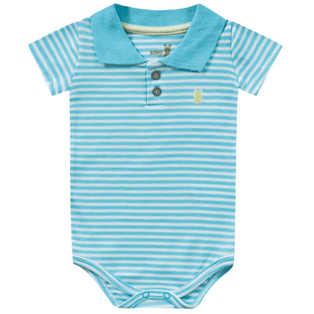 Body Manga Curta Gola Polo Suedine Listrado - Kiko Baby