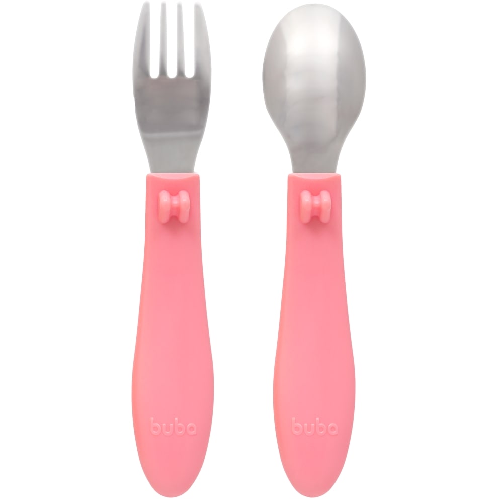 Kit Talher Bebê Colher e Garfo Buba Zoo Rosa - Buba