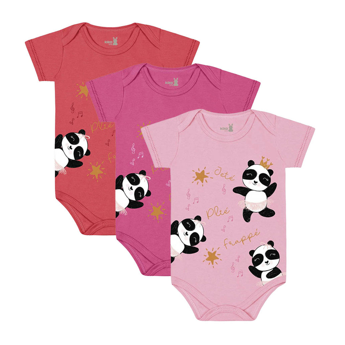 Body Manga Curta Bebê Menina Panda Bailarina - Kiko Baby