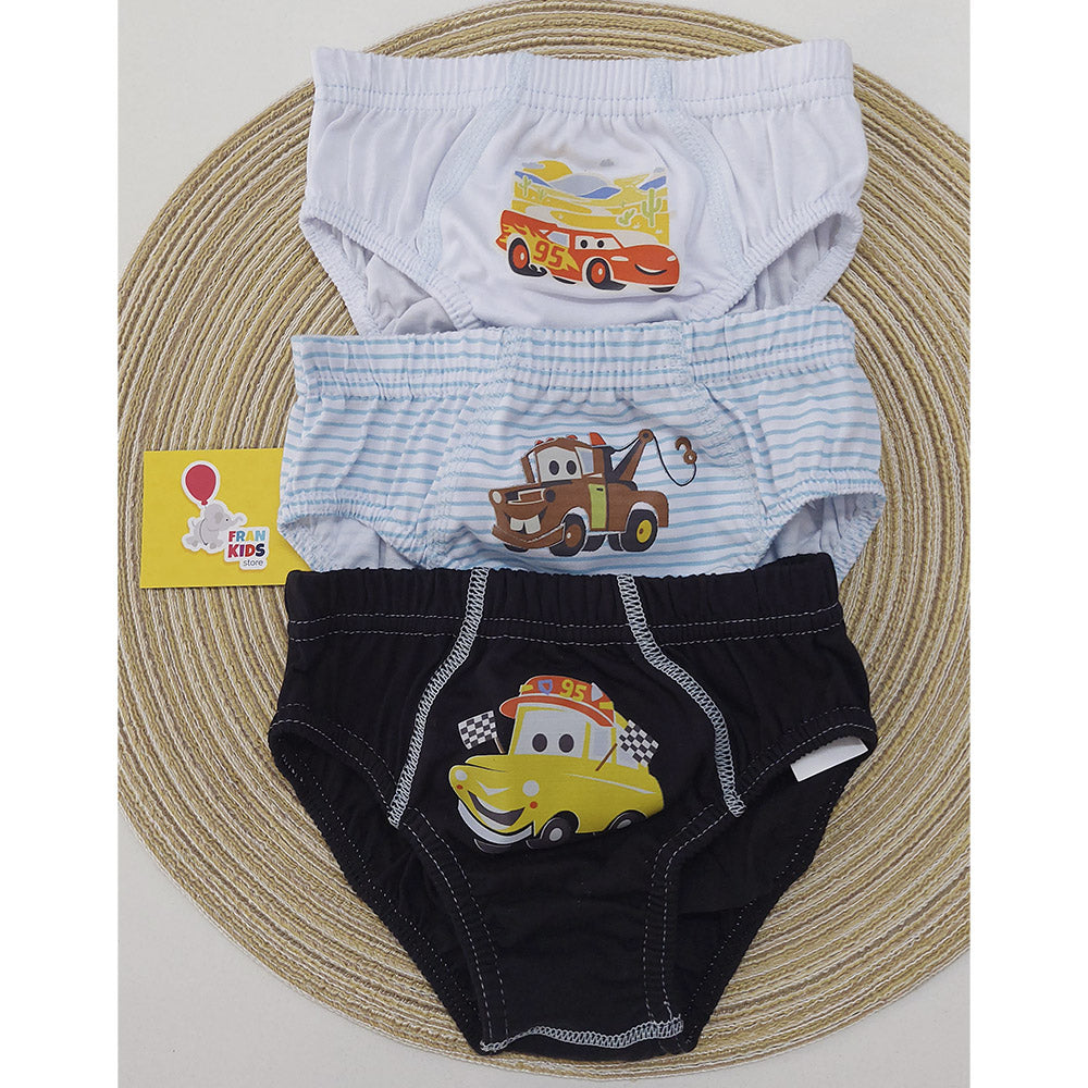 Kit 3 Cuecas Infantil Slip Algodão Disney Carros - Lupo