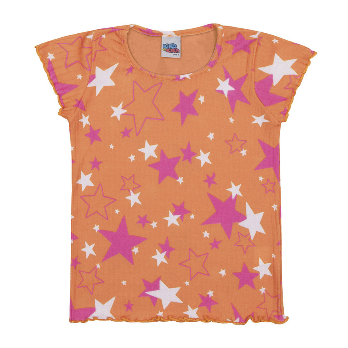 Blusa Infantil Manga Curta em Ribana Canelada Estrelas - Kiko e Kika