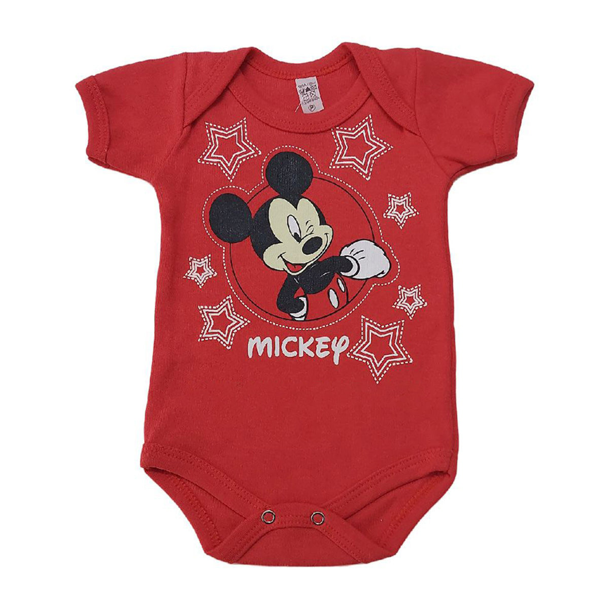 Body Manga Curta Bebê Menino Mickey Estrelas