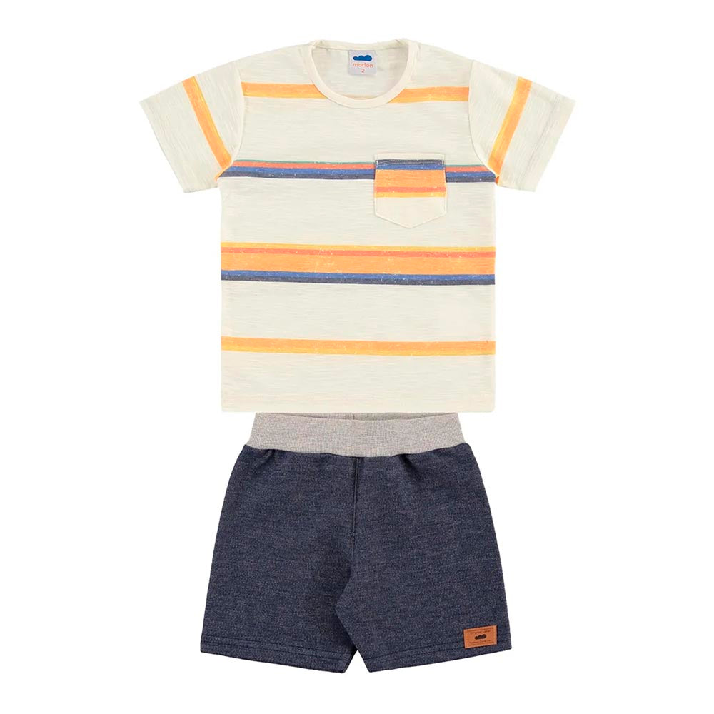 Conjunto Camiseta Listrada e Bermuda Moletinho - Marlan