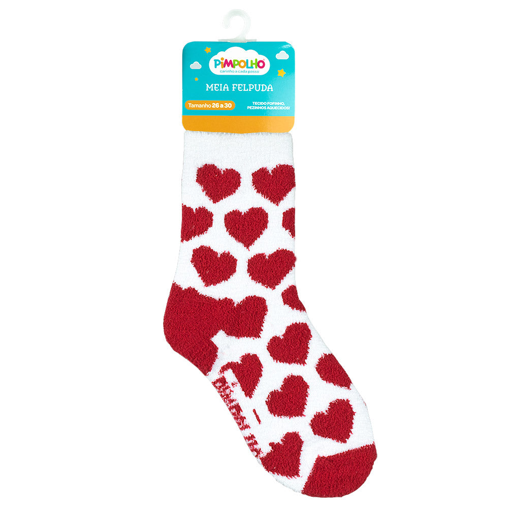 Meia Felpuda Infantil Menina 26-30 Corações - Pimpolho