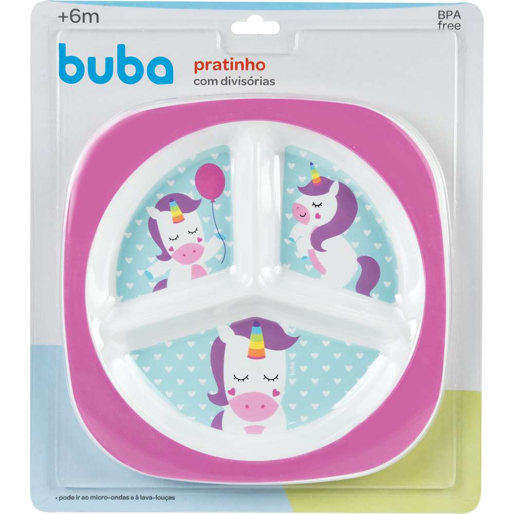 Prato Bebê Infantil Com Divisórias  Unicórnio - Buba
