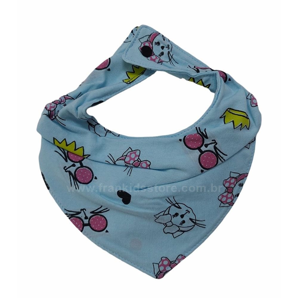 Babador Bandana Impermeável Bebê Azul Gatinha