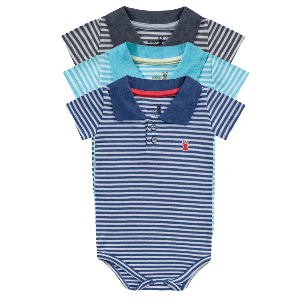 Body Manga Curta Gola Polo Suedine Listrado - Kiko Baby