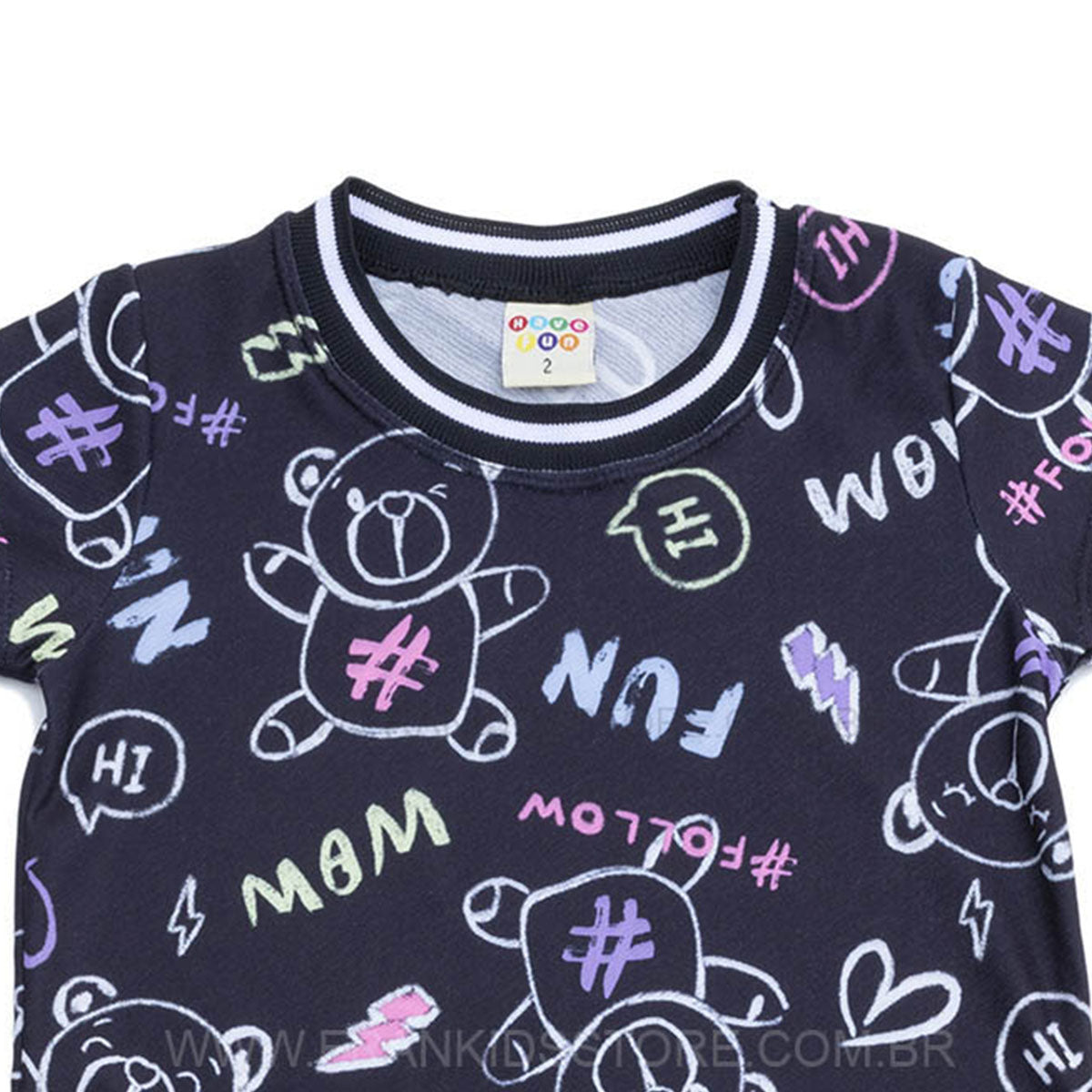 Blusa Manga Curta Infantil Preta Ursos - Have Fun