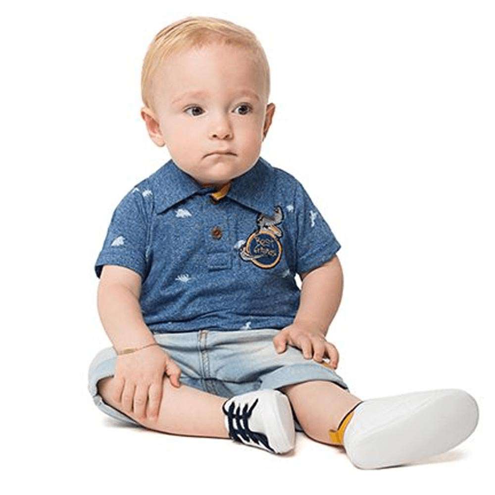 Camisa Polo Menino Azul Com Bordado - Angerô
