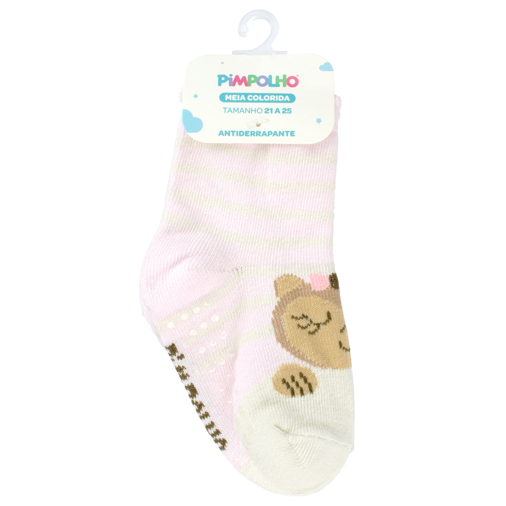 Meia Antiderrapante Bebê Menina 21-25 Macaquinho - Pimpolho