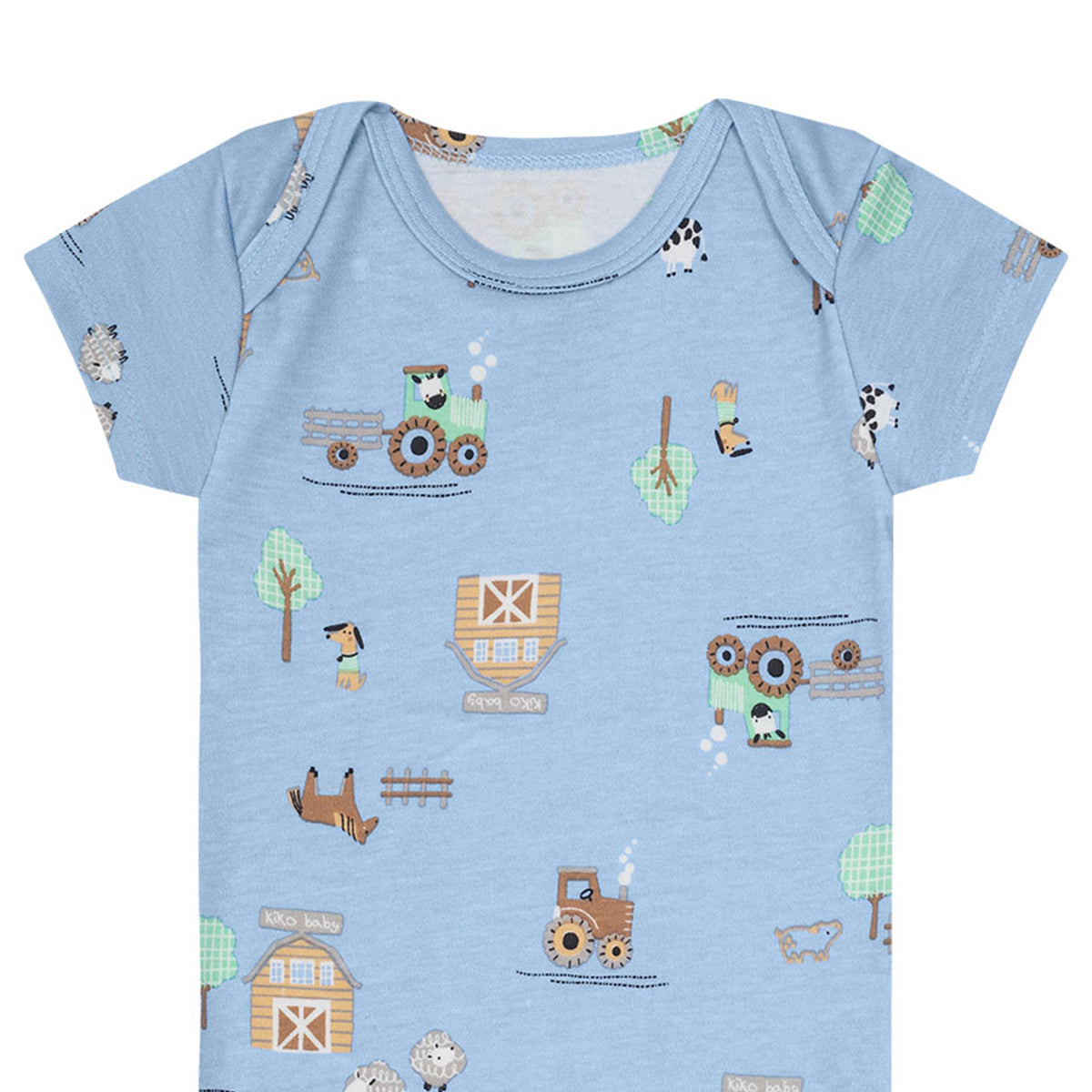 Body Manga Curta Bebê Menino Suedine Fazendinha - Kiko Baby