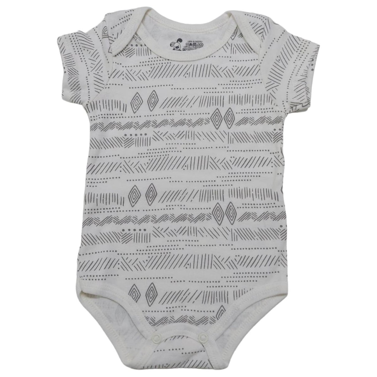Body Manga Curta Bebê Estampado Off White - Have Fun