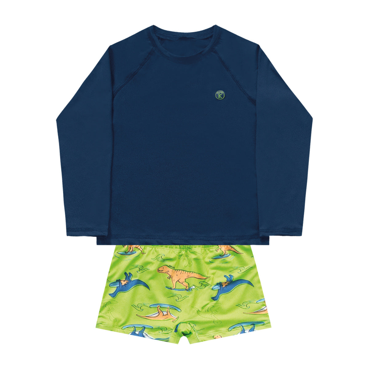 Conjunto Camiseta/Sunga Proteção UV 50+ Dinos - Kiko e Kika