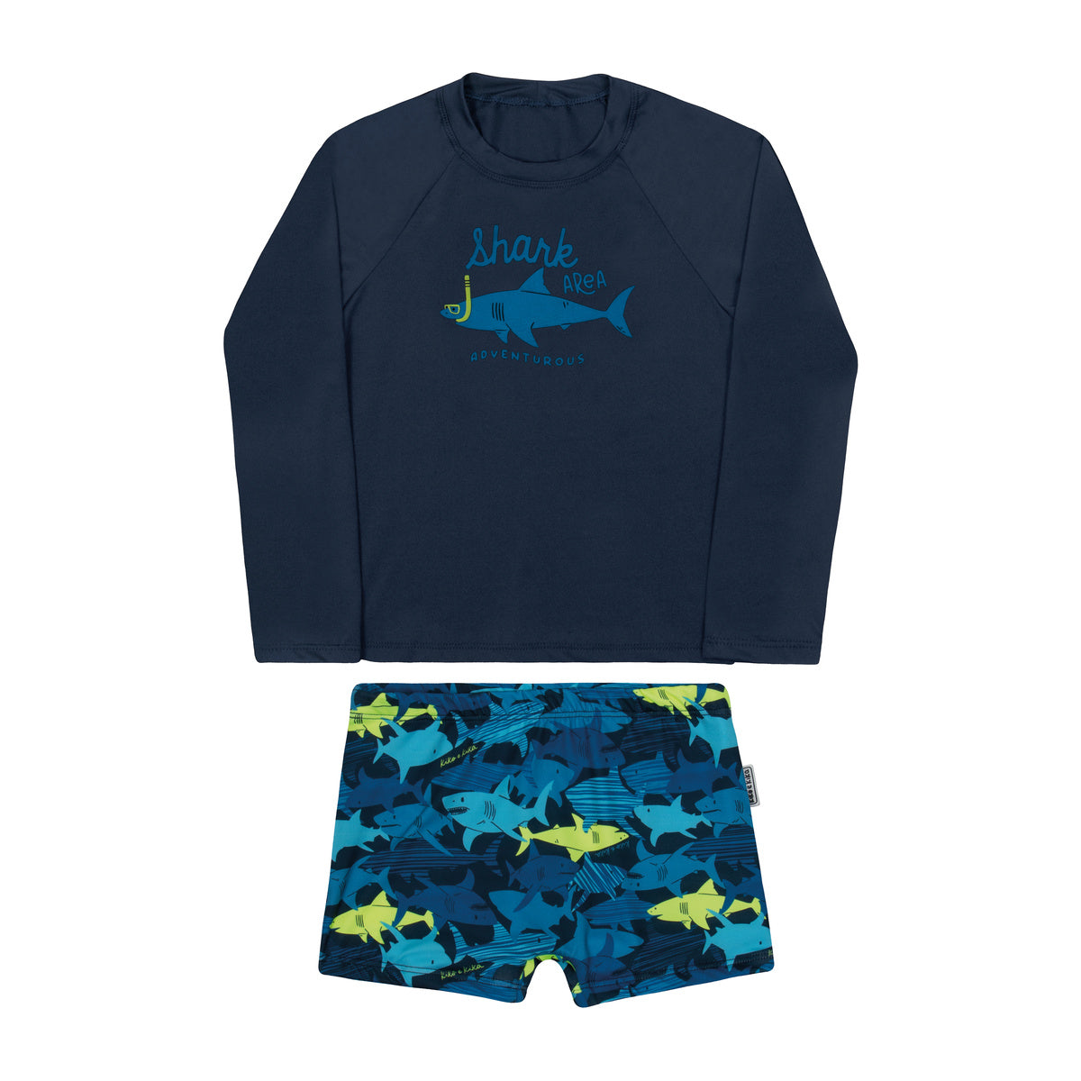 Conjunto Praia Infantil Proteção UV 50+ Tubarão - Kiko e Kika