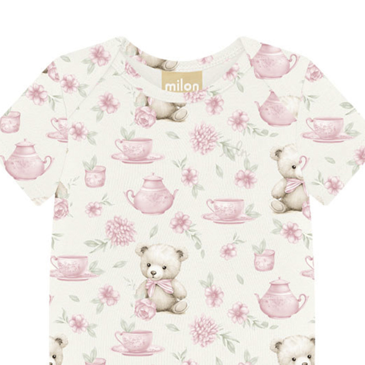 Body Manga Curta Bebê Menina Menina Cotton Ursinha - Milon