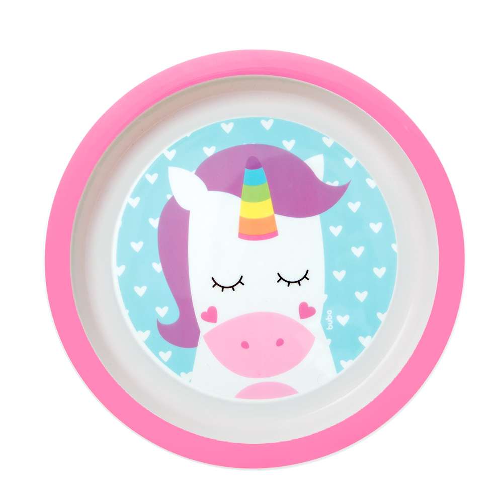 Prato Bebê Infantil Raso Animal Fun Unicórnio - Buba