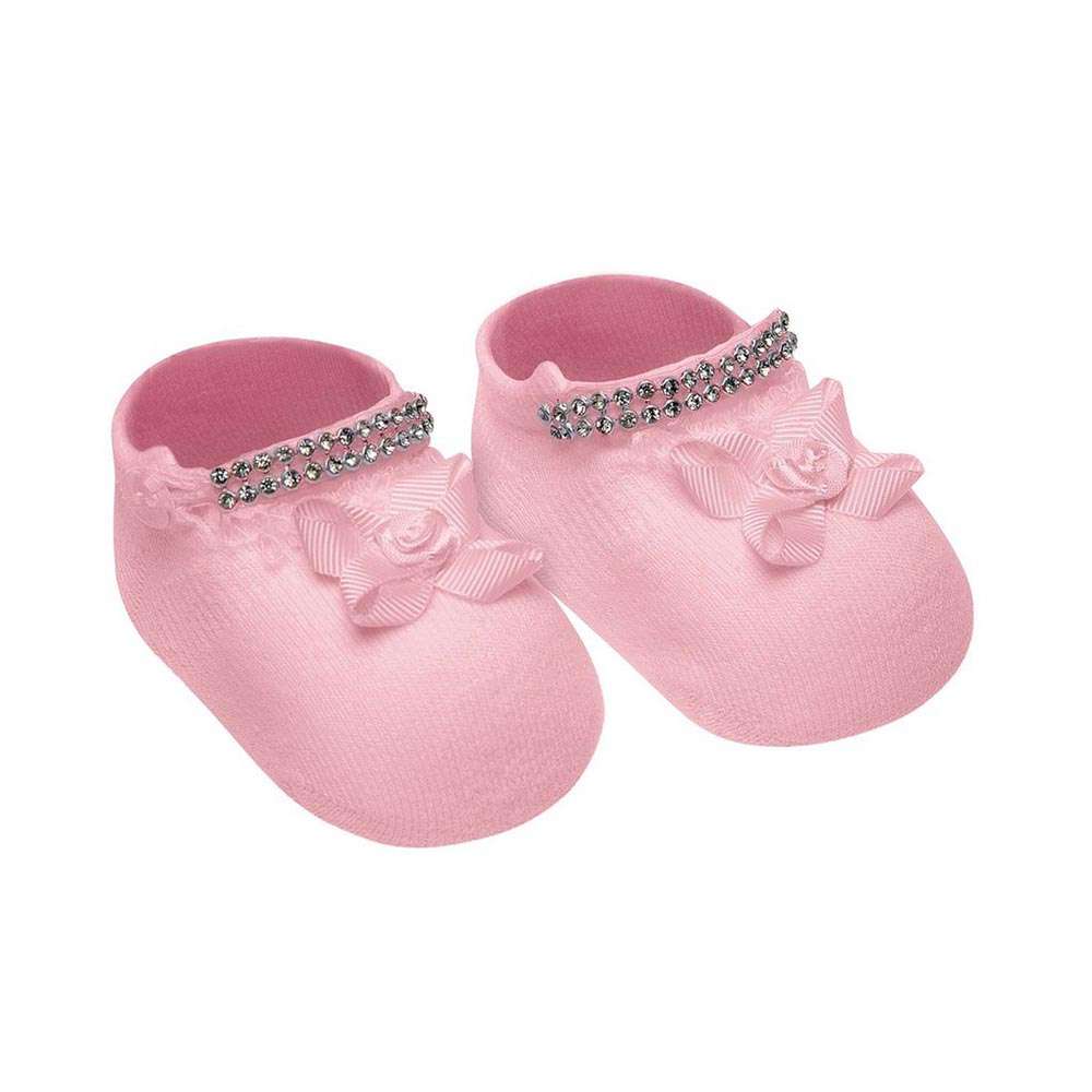 Meia Sapatinho Bebê Menina RN Aplique de Strass - Selene