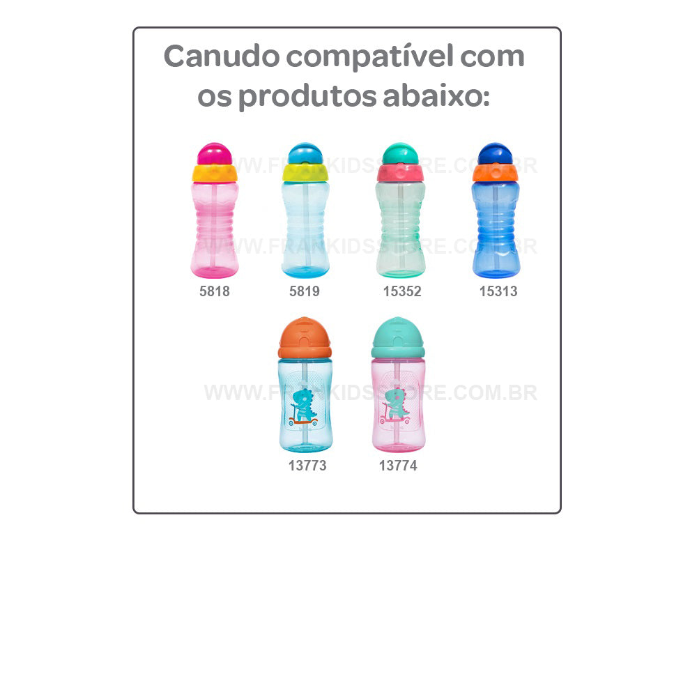 Canudo Com Escova Para Garrafa Fresh e Dino Patinete - Buba