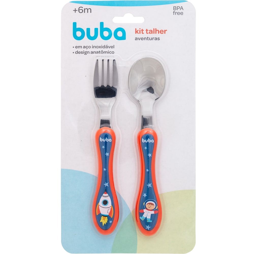 Kit Talher Para Bebê Colher e Garfo Aventuras Astronauta - Buba