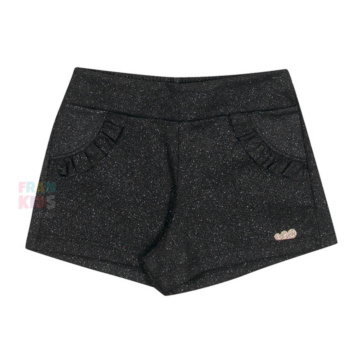 Short em Cotton Preto Com Glitter - Marlan