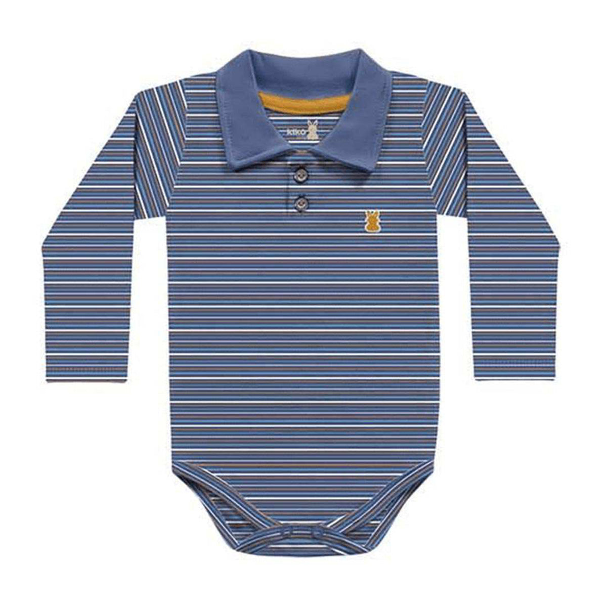 Body Manga Longa Bebê Menino Gola Polo Listrado - Kiko Baby