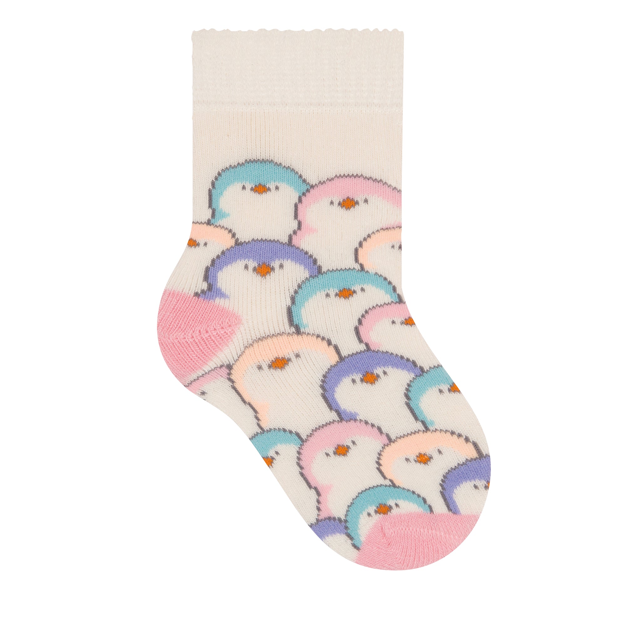 Meia Atoalhada Bebê Menina Rosa Pinguim - Selene