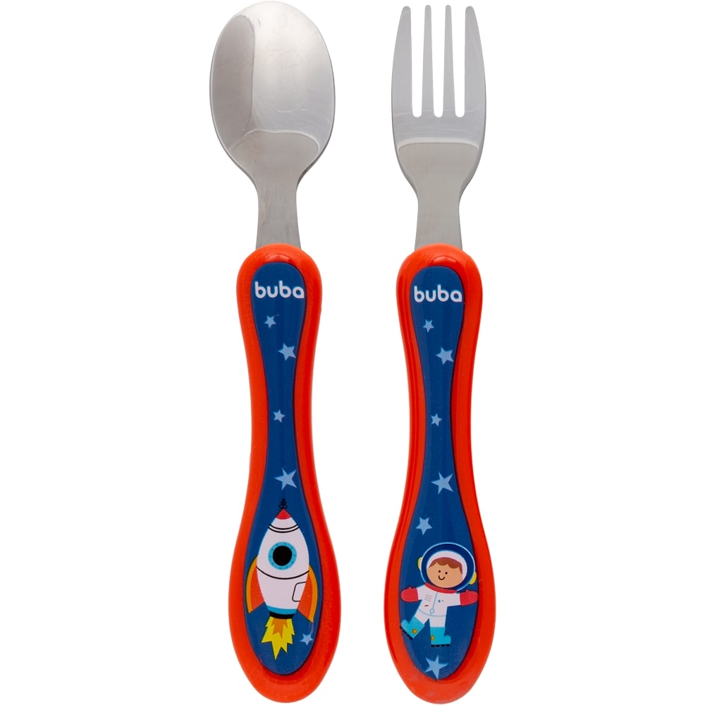 Kit Talher Para Bebê Colher e Garfo Aventuras Astronauta - Buba