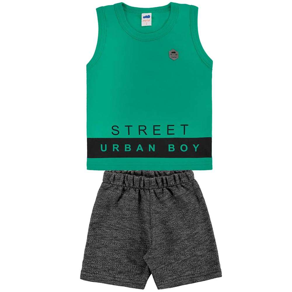 Conjunto Regata Verde e Bermuda Moletom Cinza - Marlan