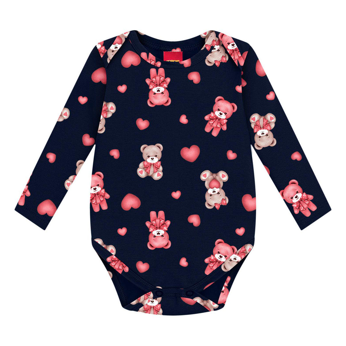 Body Manga Longa Bebê Menina em Cotton Ursos - Kyly
