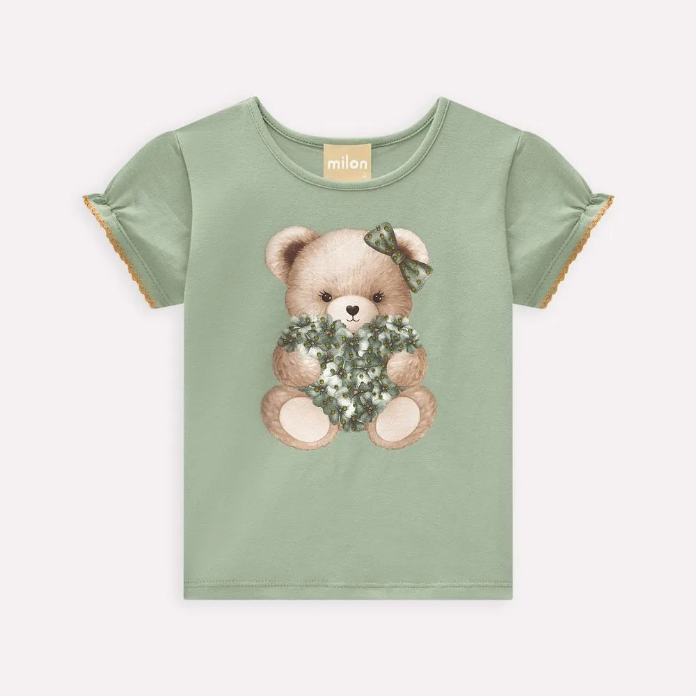 Blusa Infantil Meia Malha Urso Coração - Milon