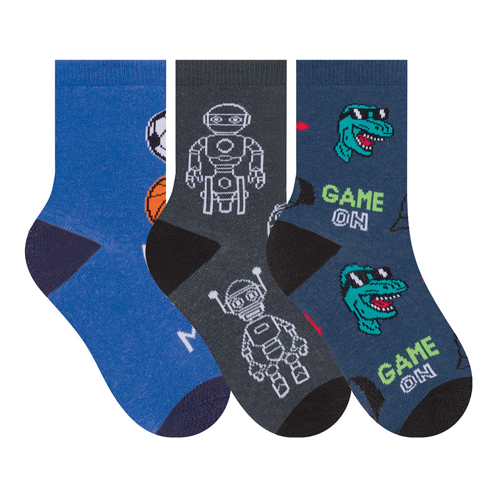 Kit 3 Pares Meia Cano Médio Infantil Menino Robô - Selene