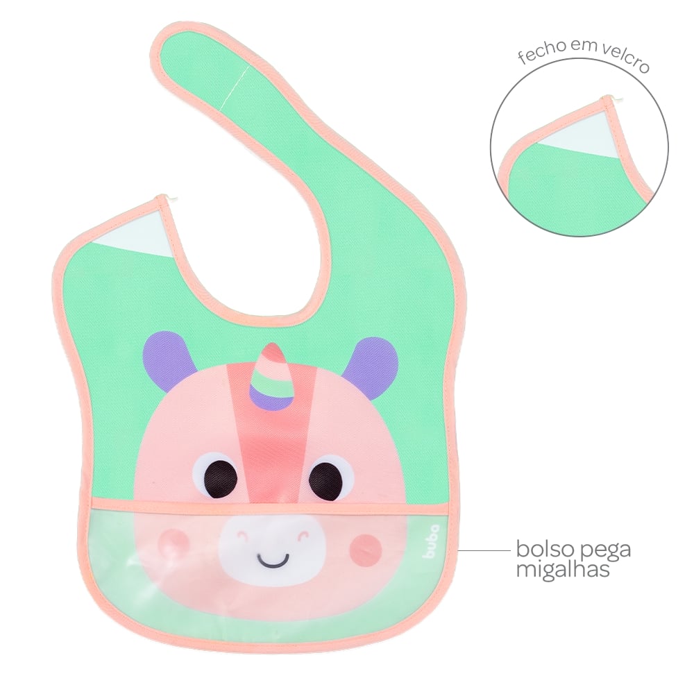 Babador Bebê Impermeável Para Alimentação Buba Zoo Unicórnio - Buba