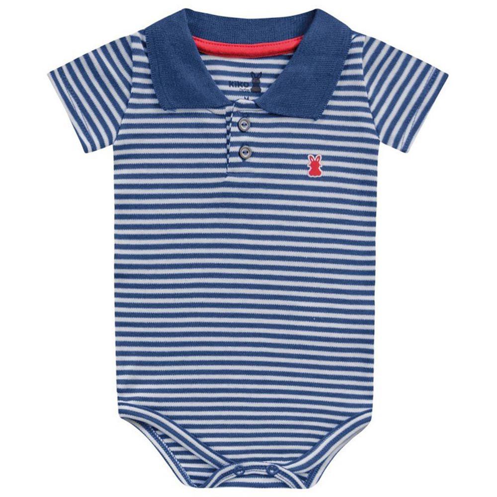 Body Manga Curta Gola Polo Suedine Listrado - Kiko Baby