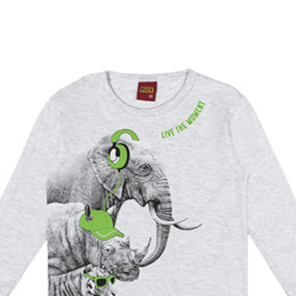 Camiseta Manga Longa Menino Elefantes Cinza Claro - Kyly