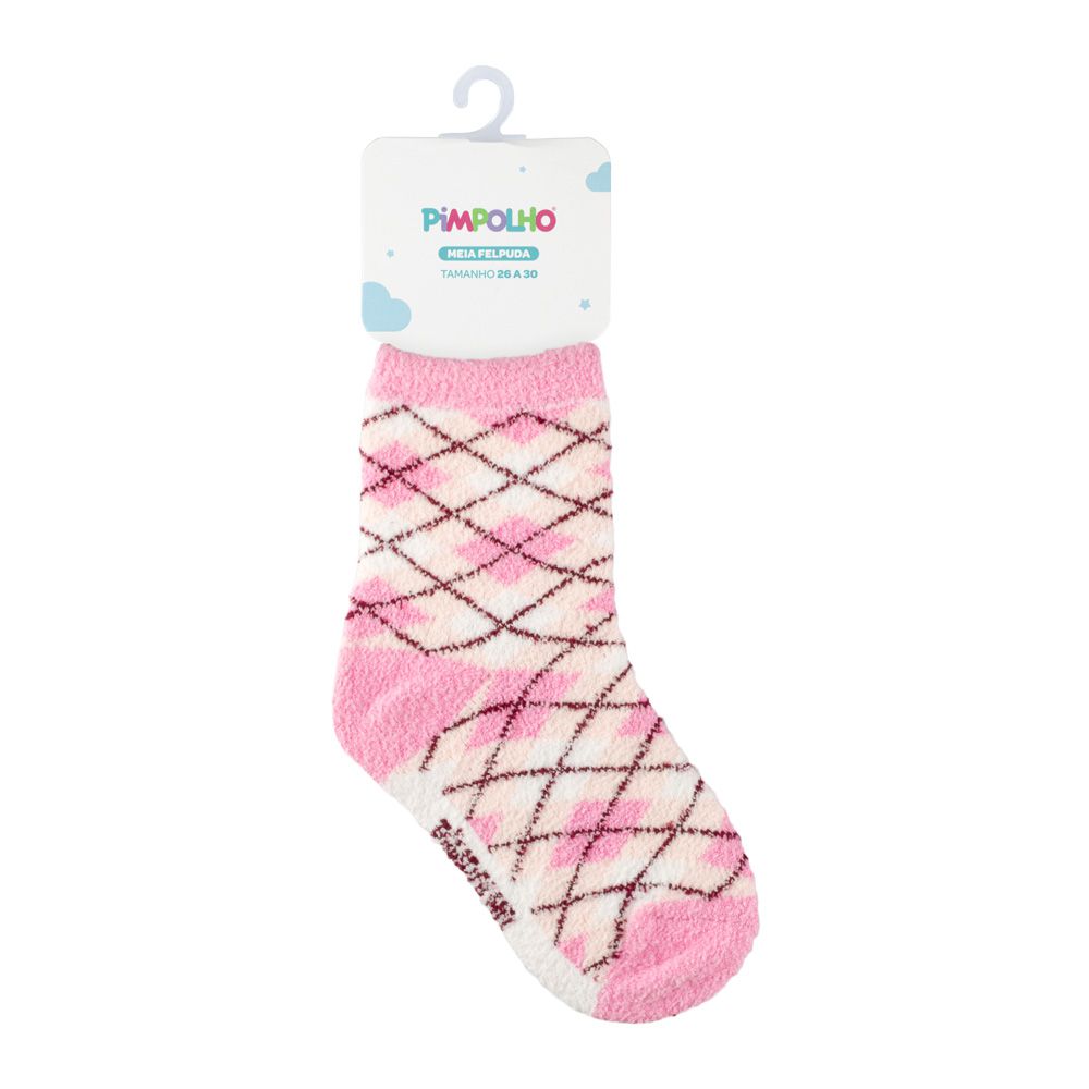 Meia Felpuda Infantil Menina 26-30 Rosa Xadrez - Pimpolho