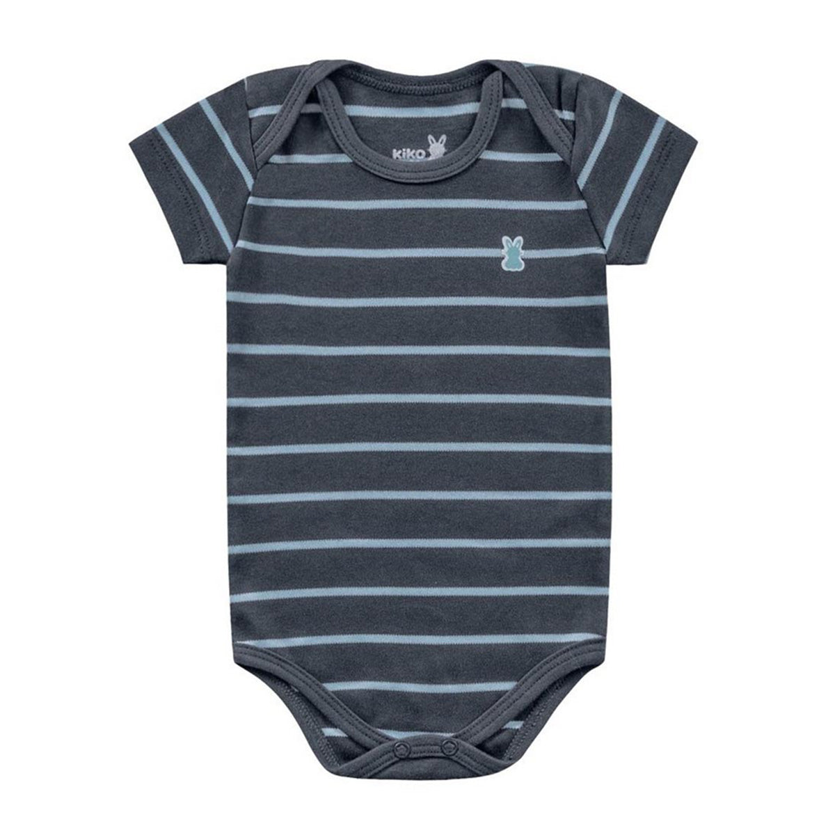 Body Manga Curta Bebê Menino Listrado Chumbo - Kiko Baby